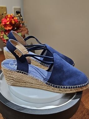Women's Navy Espadrille Wedge Slingback